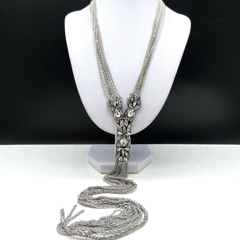 White House Black Market Silver Multi-Strand Tassel Necklace